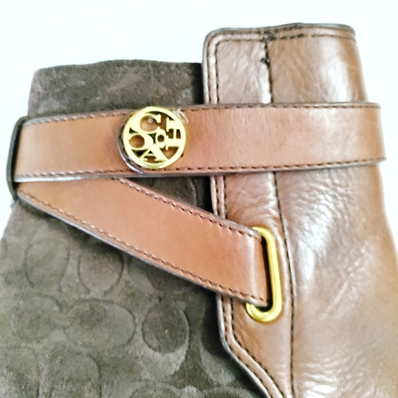Coach Page Leather and Suede Logo Embossed Ankle Boot Size 7.5 Brown - Picture 5 of 11